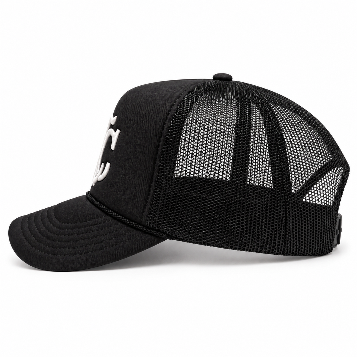 Crunk Cowboy black trucker cap, opposite side view