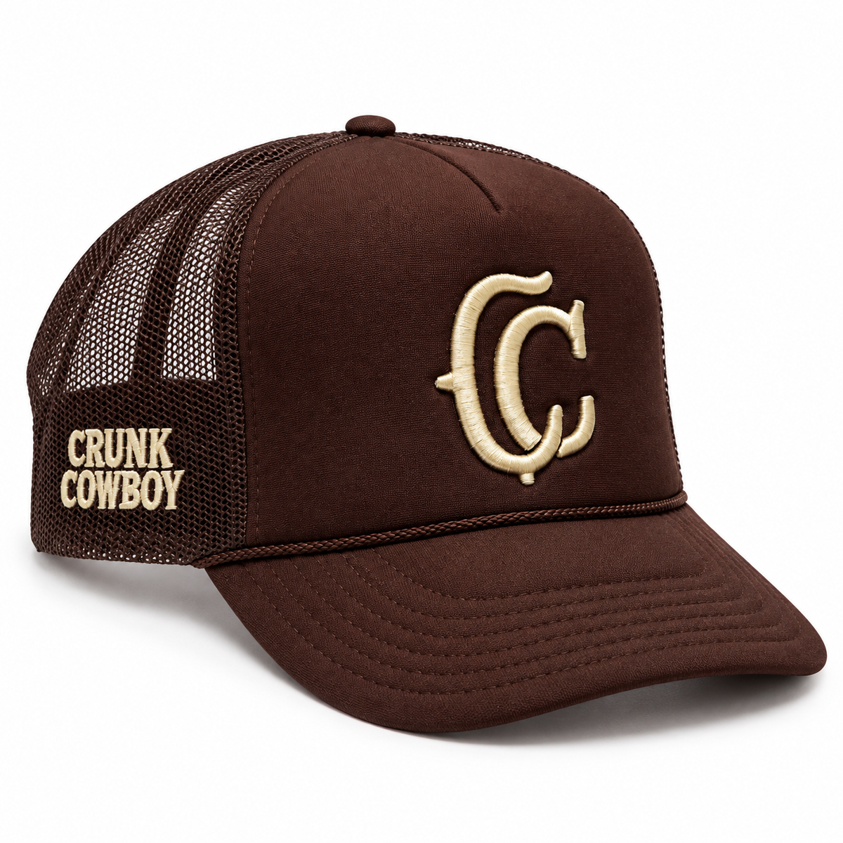 Crunk Cowboy brown trucker cap, front view