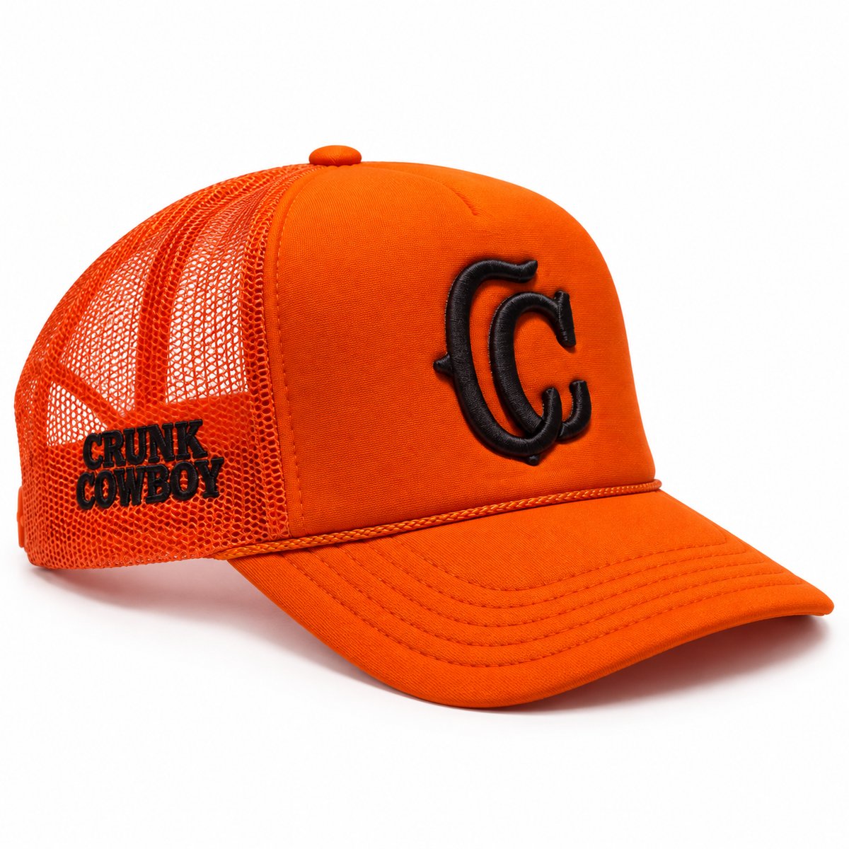 Crunk Cowboy orange trucker cap, front view