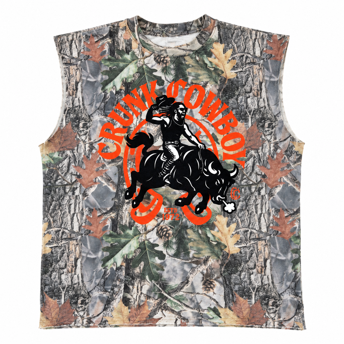 CAMO CUT OFF camouflage sleeveless shirt with Crunk Cowboy logo