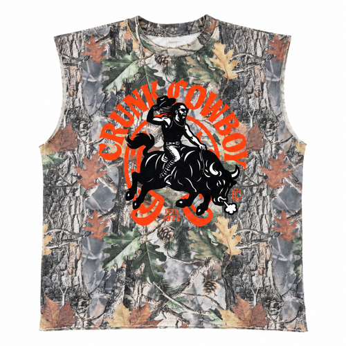 CAMO CUT OFF camouflage sleeveless shirt with Crunk Cowboy logo